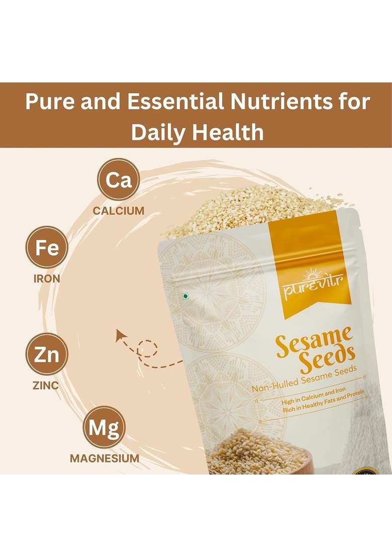 Purevitr White Sesame Seeds Non-Hulled| 400g | Raw for eating High in Calcium, Magnesium & Antioxidants Healthy Snacks No Preservatives (Pack of 1) - Indya