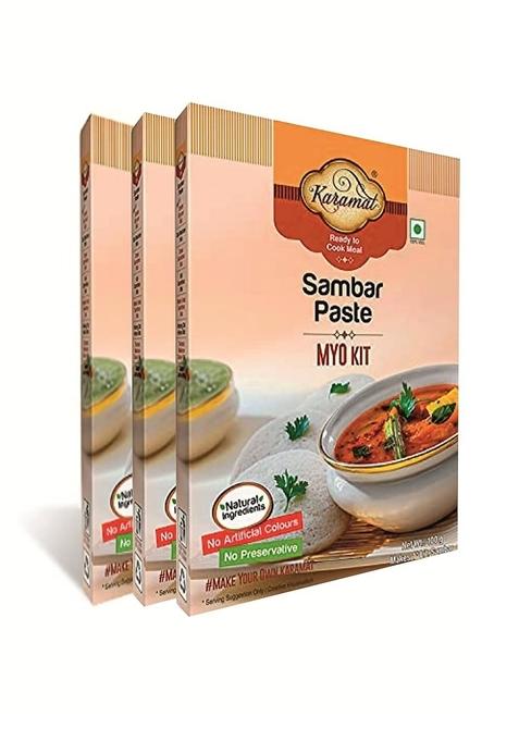 Karamat Sambar Paste - 100gm, Set with Most Loved South Indian Dishes, Perfect Combination for Dosas, Idlis, Uttapams & Much More (Pack of 3)