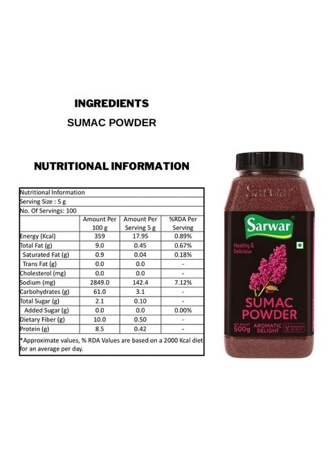 SARWAR Sumac powder 500g| Turkish Spice| Premium seasoning| 100% Natural| Organic powder| For Cooking| Pure