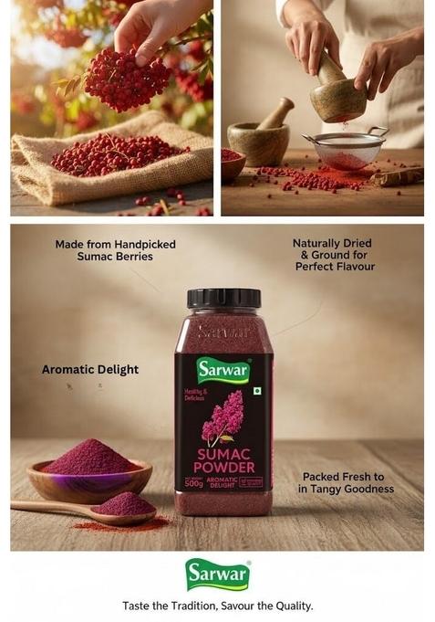 SARWAR Sumac powder 500g| Turkish Spice| Premium seasoning| 100% Natural| Organic powder| For Cooking| Pure