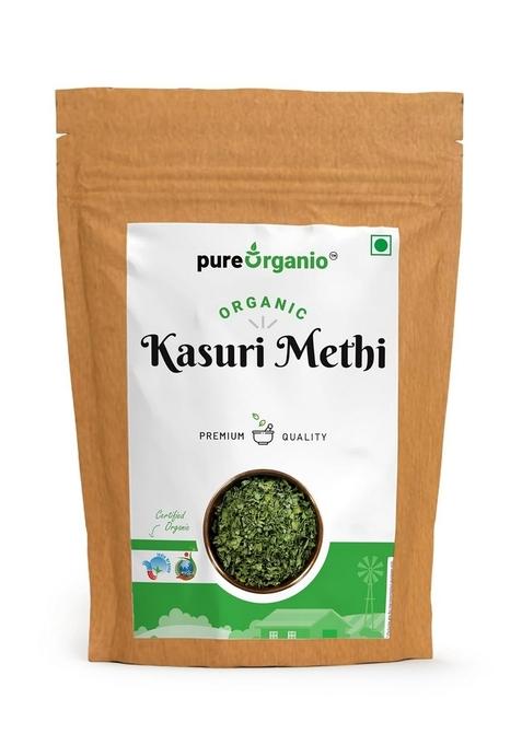 Pure Organio Kasuri Methi Leaves Organic Dried Fenugreek Natural Spice for Unique Flavor to Indian Dishes (100 Gm)