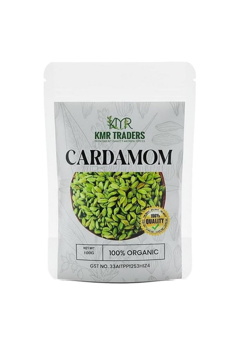 KMR TRADERS Trader Organic Whole Cardamom | Fresh & Aromatic Green Pods Strong Aroma Bold Flavor Flavored Spice for Cooking, Tea, Coffee, Desserts Ayurvedic Use (100g)