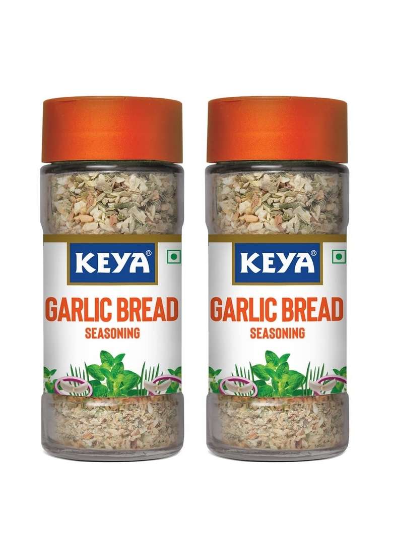 KEYA Garlic Bread Seasoning |All Natural & Healthy Spice Blend| Glass Bottle | Premium and Spices I No Preservatives 50g Pack of 2 - Indya