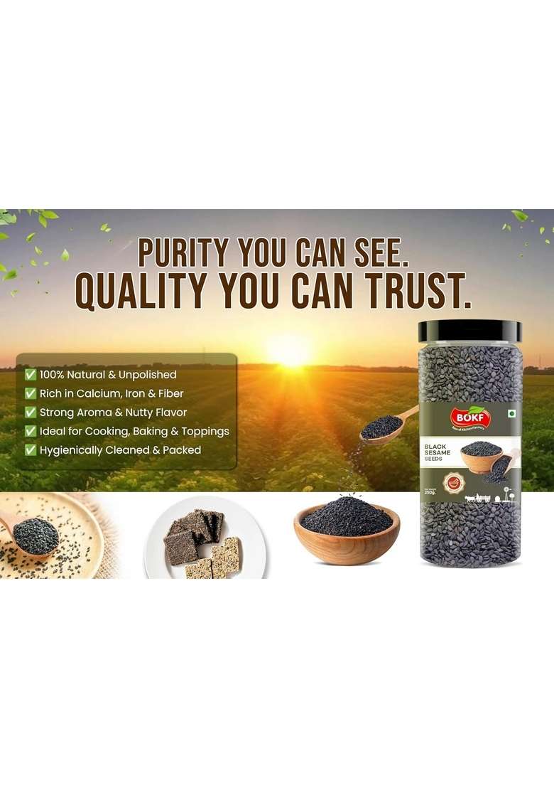 BOKF Black Sesame Seeds 250g | Natural Kala Till Pack of Rich in Protein and Dietary Fibre Weight Management Antioxidant Good for diet - Indya