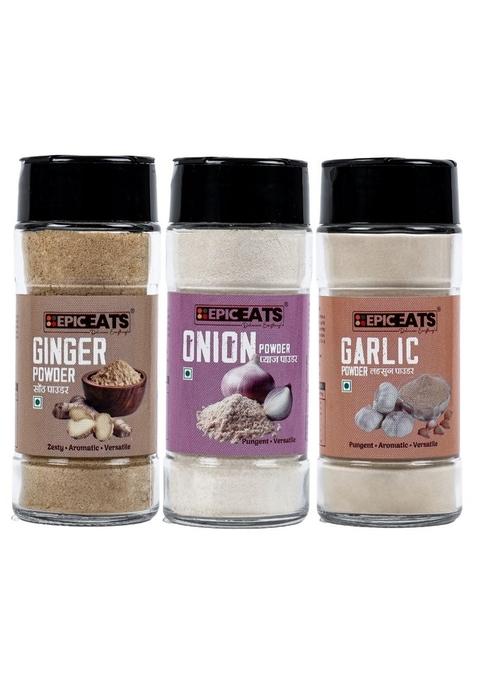 EPIC EPICEATS - Onion Powder + Garlic Ginger (Adrak/Sunth) 45 G, 45G, 50G | For Cooking & Baking Gluten Free Seasoning (Pack Of 3)