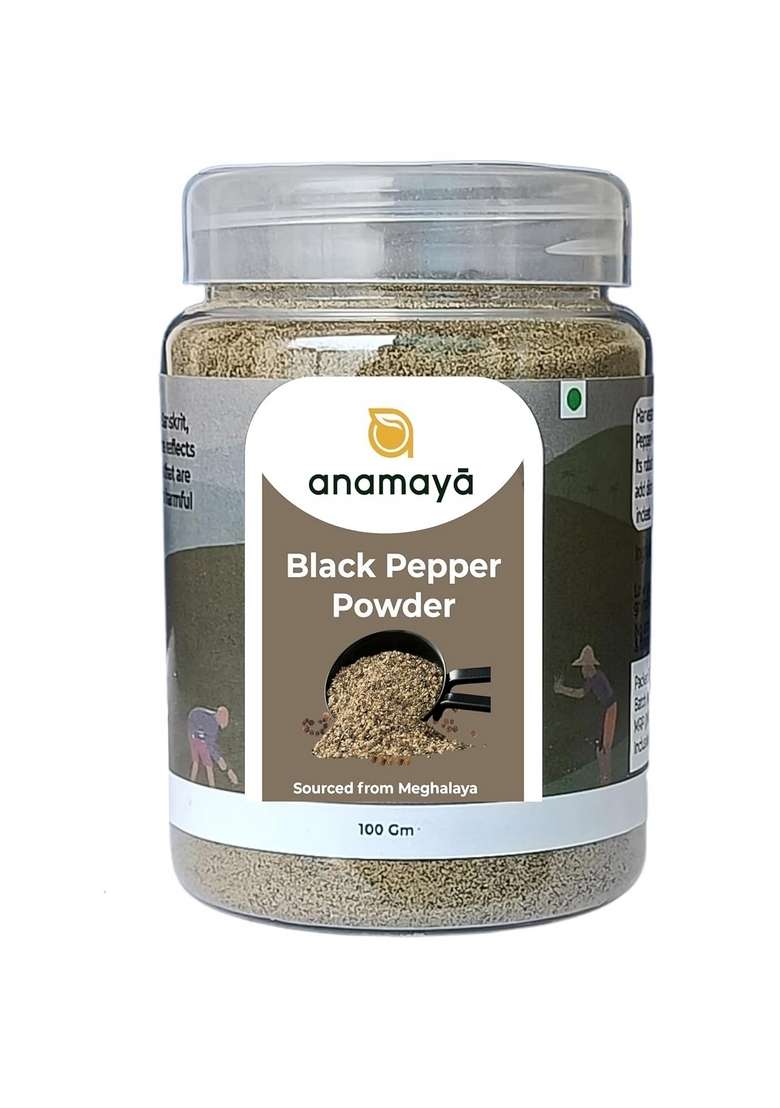 anamaya Black Pepper Powder | Kali Mirch 100% Pure and Natural Harvested in Shillong, Meghalaya food grade reusable jar 100 gms Pack of 1 - Indya