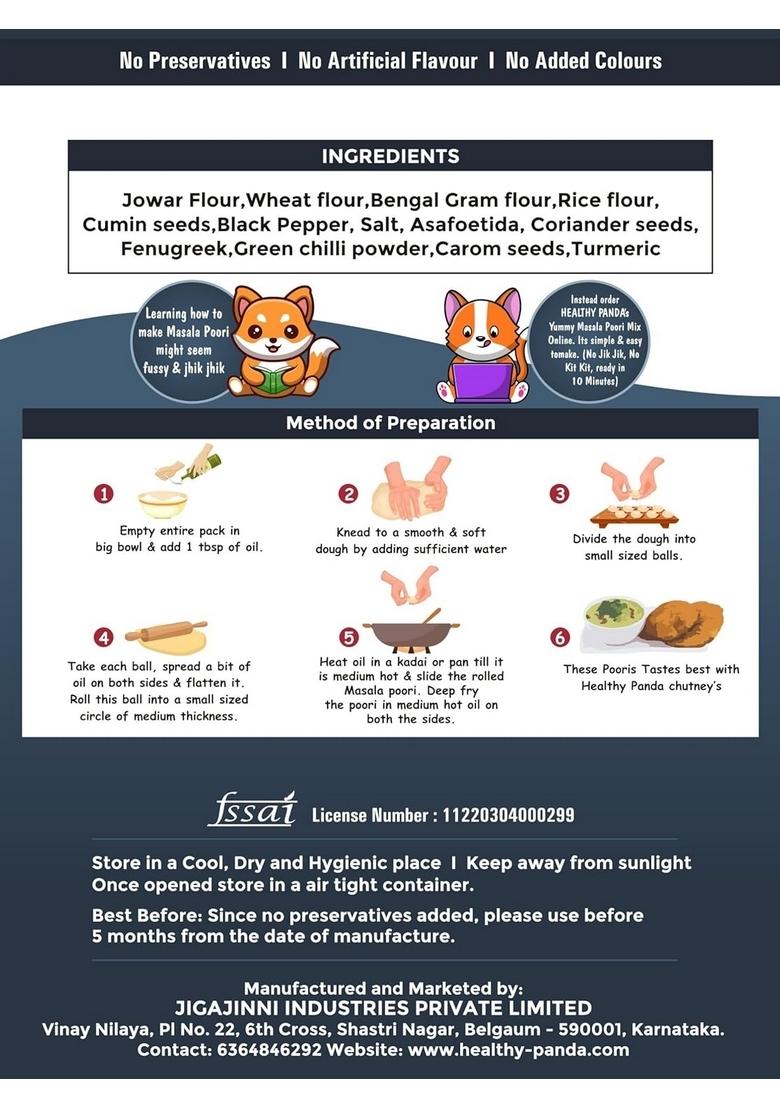 HEALTHY PANDA Masala Poori Atta Mix 400g | Bedmi Ready to Cook Instant Breakfast for Kids 100% Fresh & Natural Special Food Quick and Delicious Meals