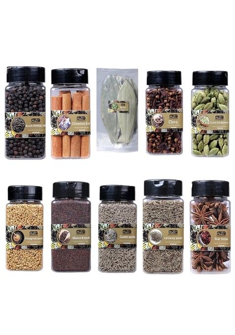 J crunch N munch JJ Indian Kitchen Essentials 10 Premium Spices Combo Pack | Jeera, Mustard, Cardamom, Clove, Methi, Caraway, Black Pepper, Dalchini, Star Anise, Tej Patta