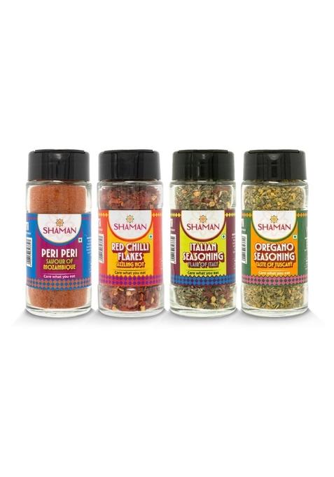 SHAMAN SPICES Continental Seasoning Combo Pack of 4 | Peri Peri, Italian Seasoning, Oregano and Chilli Flakes No Artificial Flavor or Preservatives Authentic