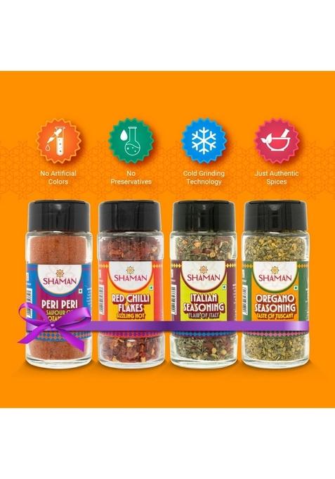 SHAMAN SPICES Continental Seasoning Combo Pack of 4 | Peri Peri, Italian Seasoning, Oregano and Chilli Flakes No Artificial Flavor or Preservatives Authentic