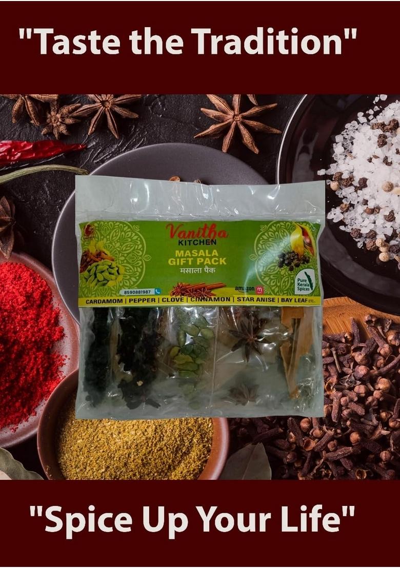 VANITHA KITCHEN Masala Gift Pack with Cardamom, Pepper, Clove, Cinnamon, Star Anise, Pure Kerala Spices