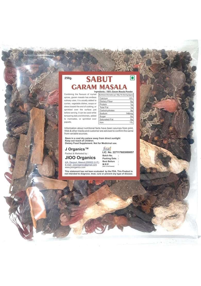 Jioo Organics Sabut Garam Masala | Khada Whole Mix Masale Blended Spice Mixed - 250Gram - Indya