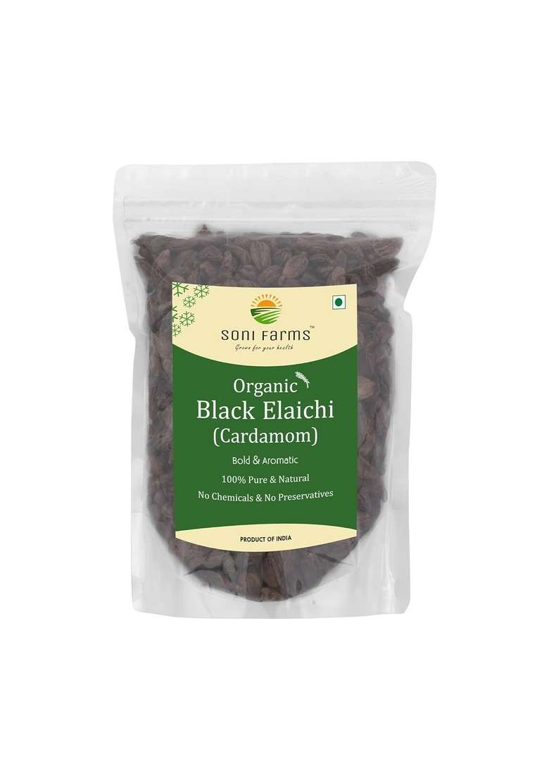 SONI FARMS Premium Organic Black Cardamom Black/Badi Elaichi Whole, 100% Natural, Whole Pods, Smoky Flavor, Freshly Harvested Ideal for Cooking, Chai, and Traditional Recipes, NO color added (50 Gm) - Indya