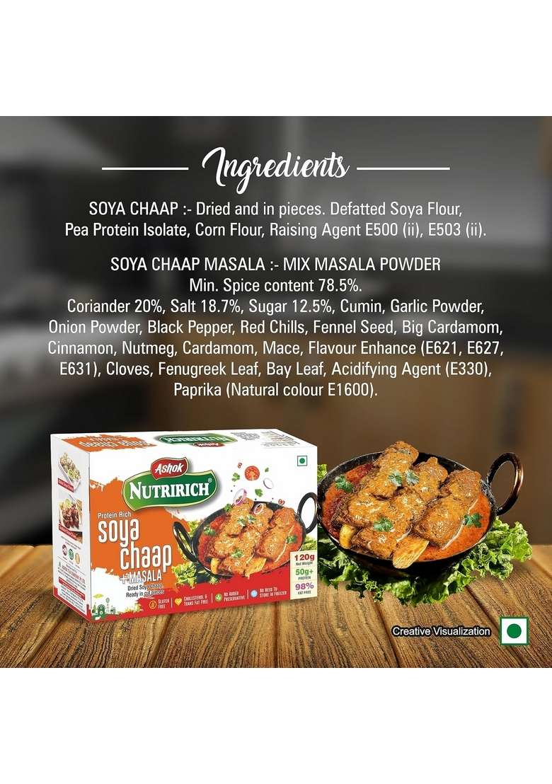 ASHOK NUTRIRICH Soya Chaap With Masala 120 Gram (Soya Pack Of 1) - Indya