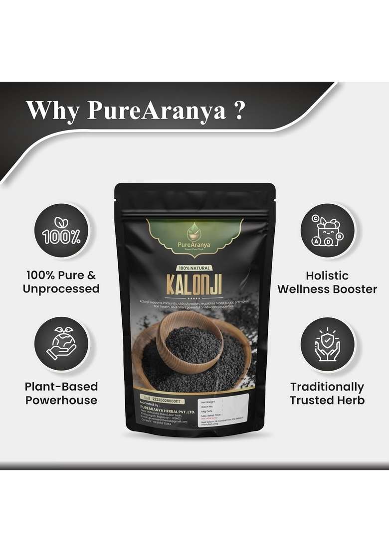 PureAranya Pure Natural Kalonji Seeds 100g - Premium Nigella | For Hair Growth 100% Indian Superfood Add flavour to curries (Pack of 1) - Indya