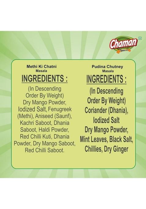 Chaman Masala Combo Pack Of 2 (Methi Chutney Longi 200G & Pudina Mix 100g) Tangy Methi Refreshing Pudhina | Authentic Indian Flavors for Snacks Meals Minty Freshness in Every Bite
