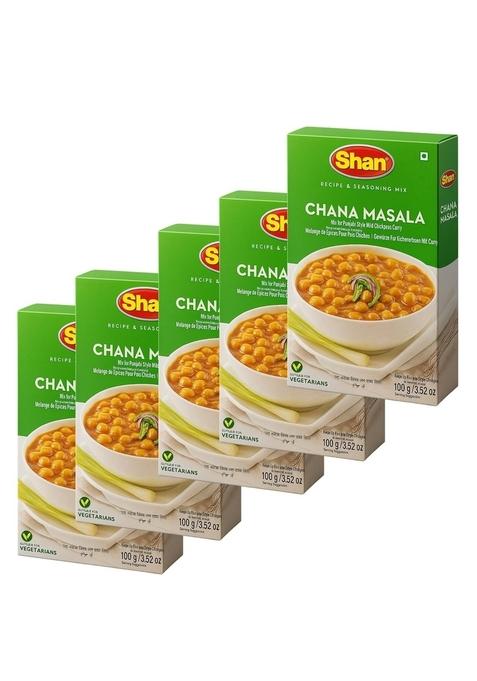 Shan Chana Masala Mix for Punjabi Style Mild Chickpea Curry, 100 Grams (Pack of 6)