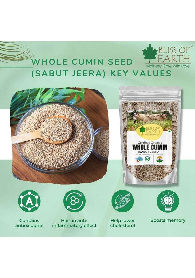 BLISS OF EARTH 1kg Organic Cumin Seed Jeera Whole Spice, Sabut best for cooking