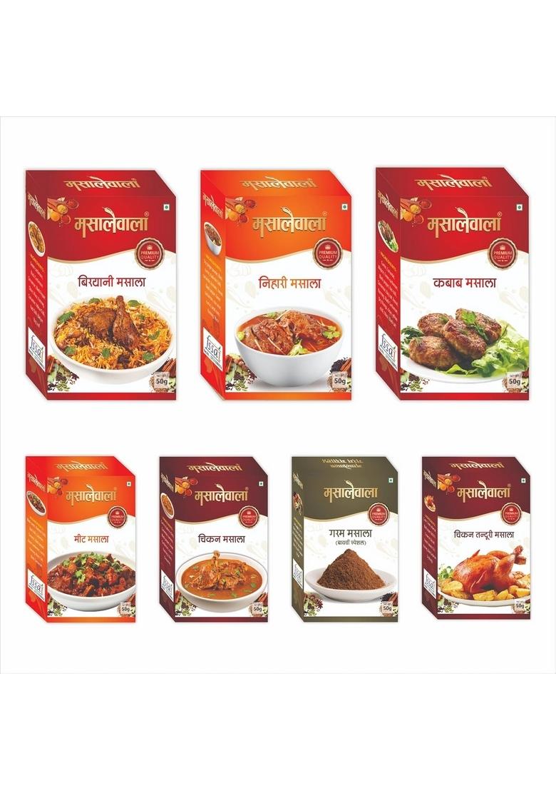 Masalewala Combo Pack of 7, 50g Each | Kabab, Biryani, Chicken Tandoori, Garam, Chicken, Meat & Nihari Masala Pure Natural Masalas for Curries, Grills Festive Cooking