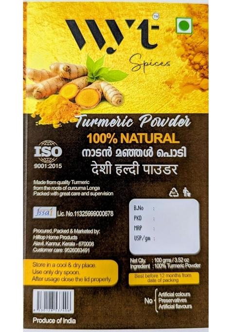 Wyt Spices Turmeric Powder, 100% Natural, ISO 9001:2015 Certified, Pure Curcuma Longa, 300g (pack of 3, 100gms each)
