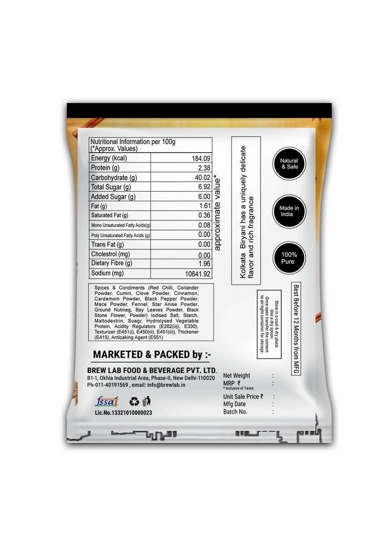 Brew Lab Rich & Spicy Natural Flavor Kolkata Biryani Masala | Authentic Aroma (1 kg) - Indya