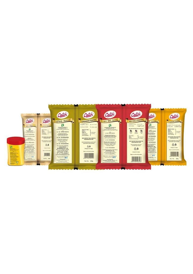 catch Masala Combo Coriander Powder 200 + Turmeric Red Chilli Cumin Whole Hing 50 (Pack of Five)