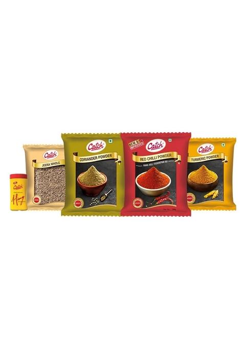 catch Masala Combo Coriander Powder 200 + Turmeric Red Chilli Cumin Whole Hing 50 (Pack of Five)