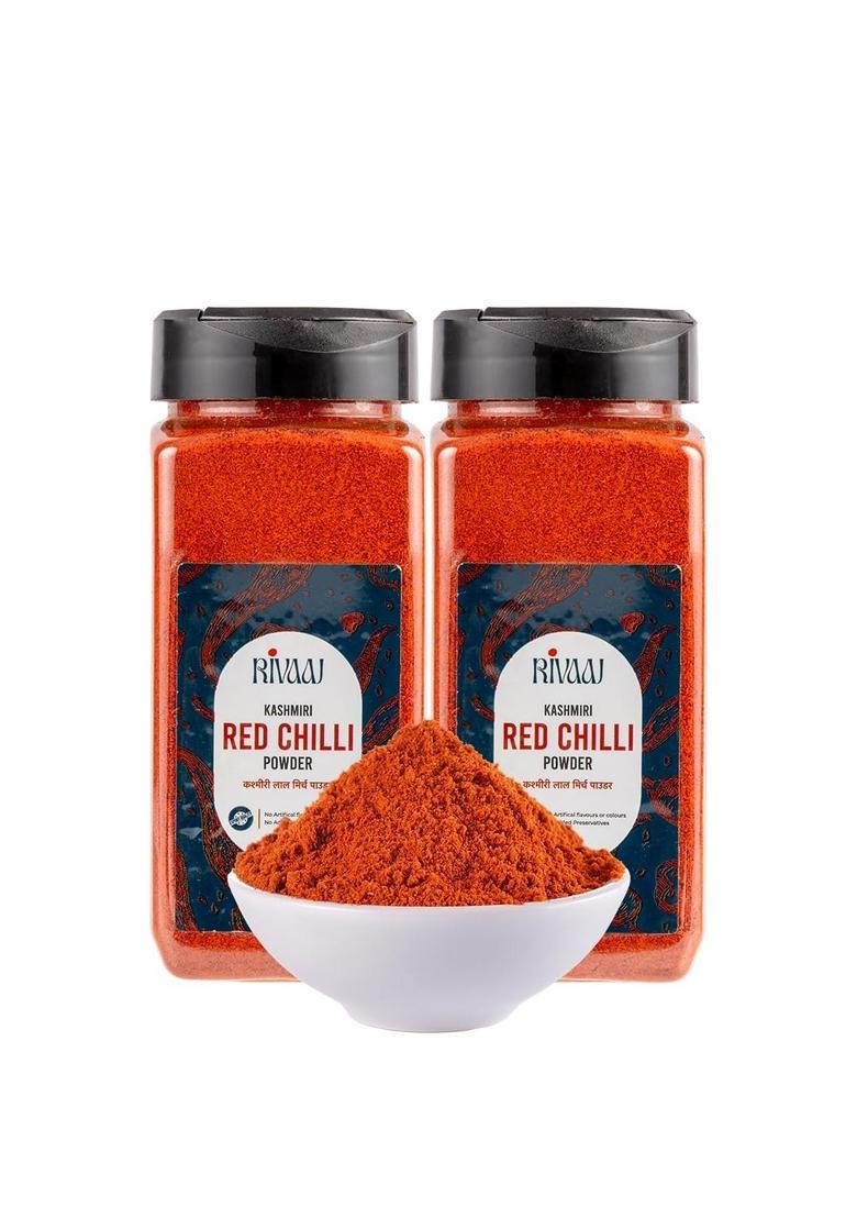 RIVAAJ Kashmiri Red Chilli Powder- 200g each| pack of 2 | Pure & Natural No Artificial Flavours, Colours or Preservatives Authentic Taste with Exclusive Recipe Lal Mirch Powder