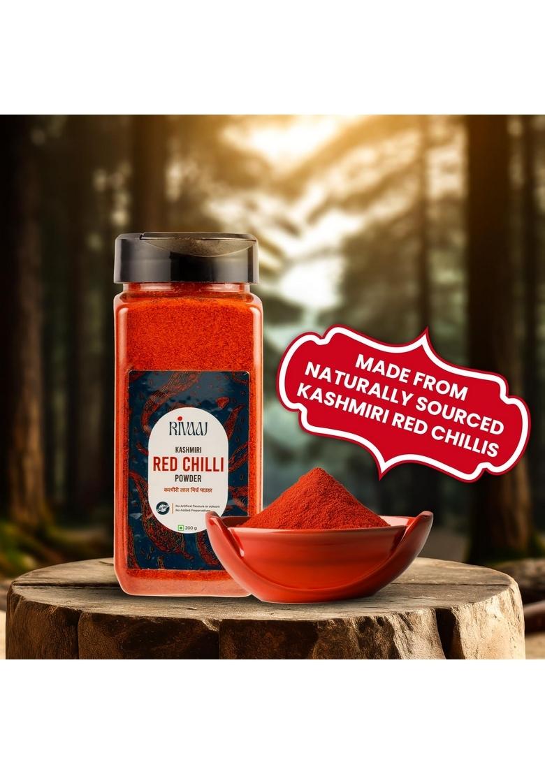RIVAAJ Kashmiri Red Chilli Powder- 200g each| pack of 2 | Pure & Natural No Artificial Flavours, Colours or Preservatives Authentic Taste with Exclusive Recipe Lal Mirch Powder