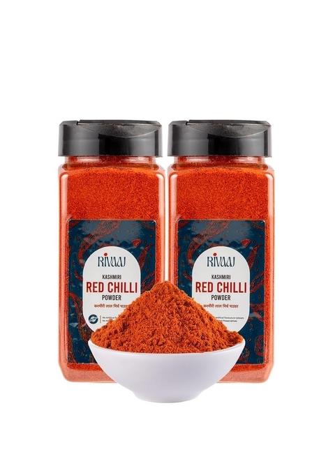 RIVAAJ Kashmiri Red Chilli Powder- 200g each| pack of 2 | Pure & Natural No Artificial Flavours, Colours or Preservatives Authentic Taste with Exclusive Recipe Lal Mirch Powder