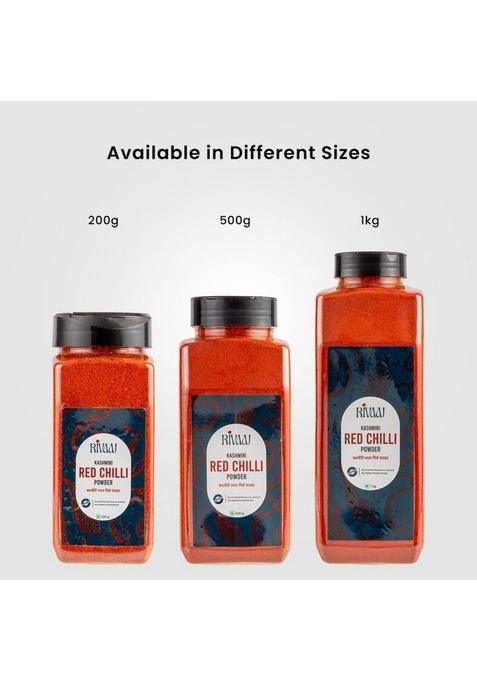 RIVAAJ Kashmiri Red Chilli Powder- 200g each| pack of 2 | Pure & Natural No Artificial Flavours, Colours or Preservatives Authentic Taste with Exclusive Recipe Lal Mirch Powder