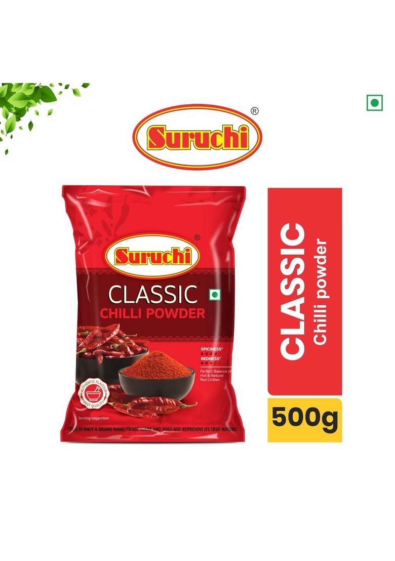 Suruchi Classic Chilli Powder - 500g | Spicy Red Chilly (Lal Mirch) Tikhi Mirchi Pure and Natural, No Artificial Colors (Pack of 1) - Indya