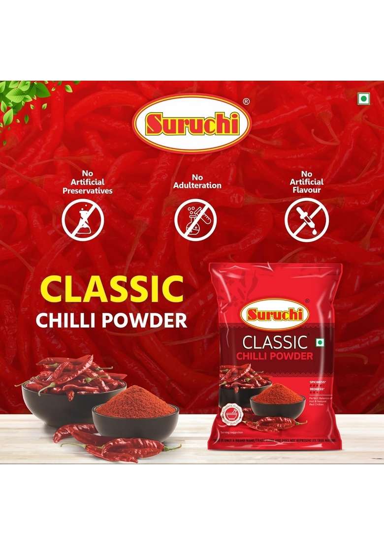 Suruchi Classic Chilli Powder - 500g | Spicy Red Chilly (Lal Mirch) Tikhi Mirchi Pure and Natural, No Artificial Colors (Pack of 1) - Indya
