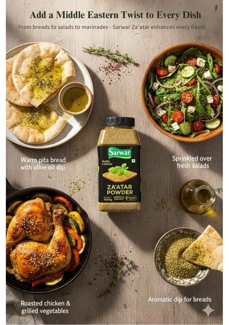 SARWAR Za atar Powder 400g Jar | Aromatic Middle Eastern Blend| spice mix| Authentic (Seasoning) Herb For Cooking| Blend