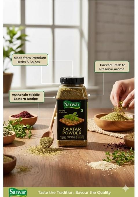 SARWAR Za atar Powder 400g Jar | Aromatic Middle Eastern Blend| spice mix| Authentic (Seasoning) Herb For Cooking| Blend