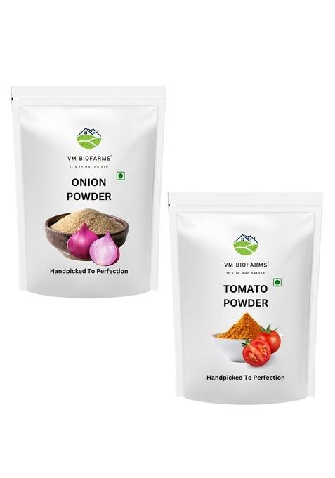 VM Biofarms Onion Powder & Tomato Combo Pack | All-Natural for Cooking Flavoring of 2x100 Gram Each