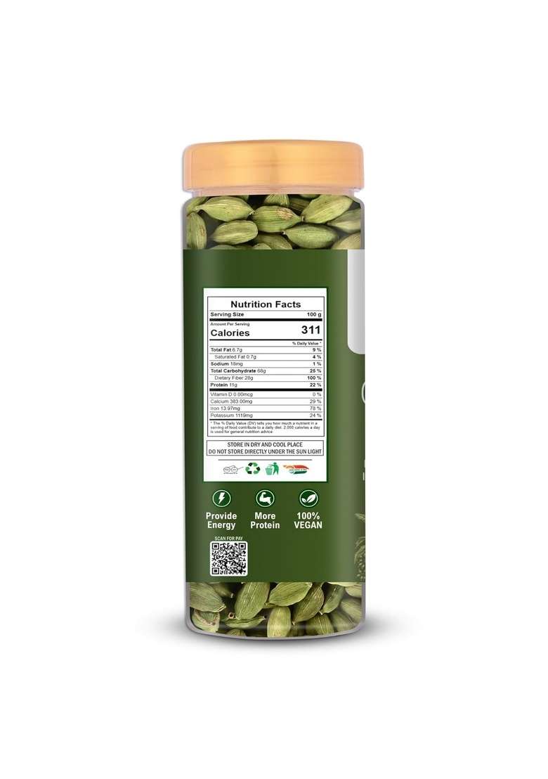 Avlokan Natural Whole Cardamom Green 9mm-100gm| Elaichi | Big Size Hari/Cardamom from Wayanad Kerala No Artificial Colors or Preservatives - Indya