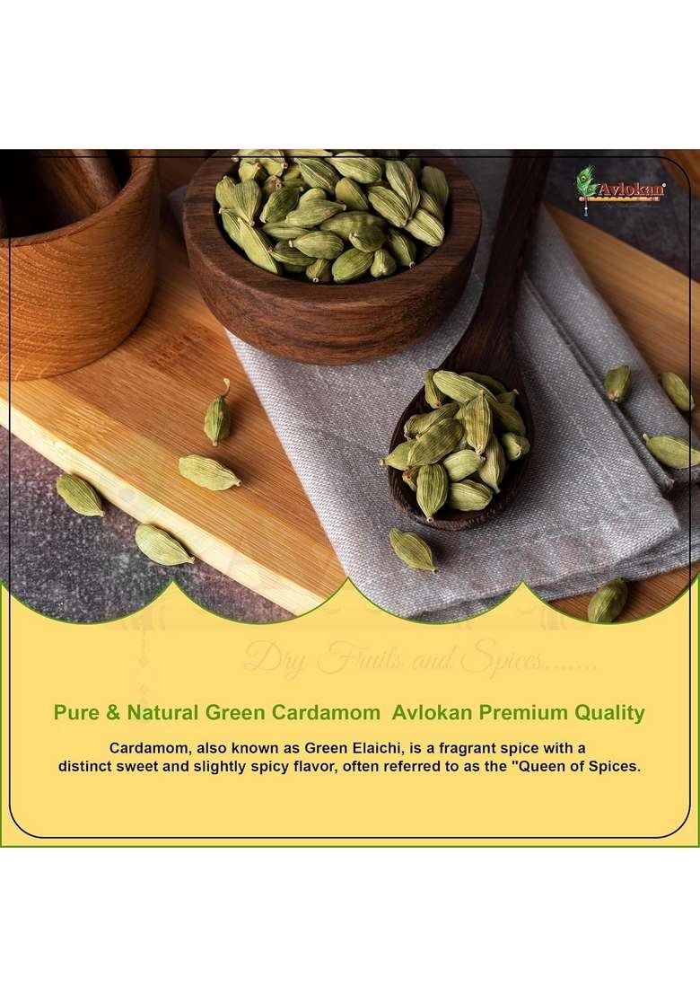 Avlokan Natural Whole Cardamom Green 9mm-100gm| Elaichi | Big Size Hari/Cardamom from Wayanad Kerala No Artificial Colors or Preservatives - Indya