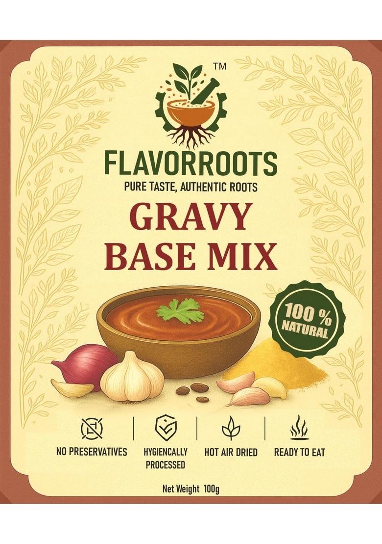 FLAVORROOTS Gravy Base Mix 100g | Blend of Onion, Tomato, Ginger & Garlic Hot Air Dried Instant No Preservatives Homemade Taste