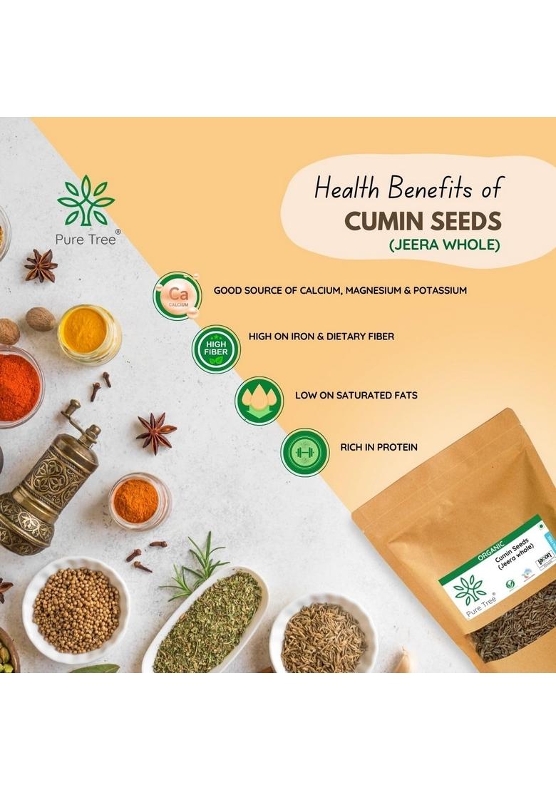 Pure Tree Certified Organic Jeera Seeds | 250 g Cumin Sabut Whole Spices Jeelakarra Zeera For Curries & Veg