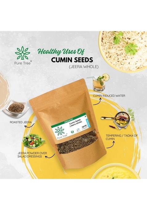 Pure Tree Certified Organic Jeera Seeds | 250 g Cumin Sabut Whole Spices Jeelakarra Zeera For Curries & Veg
