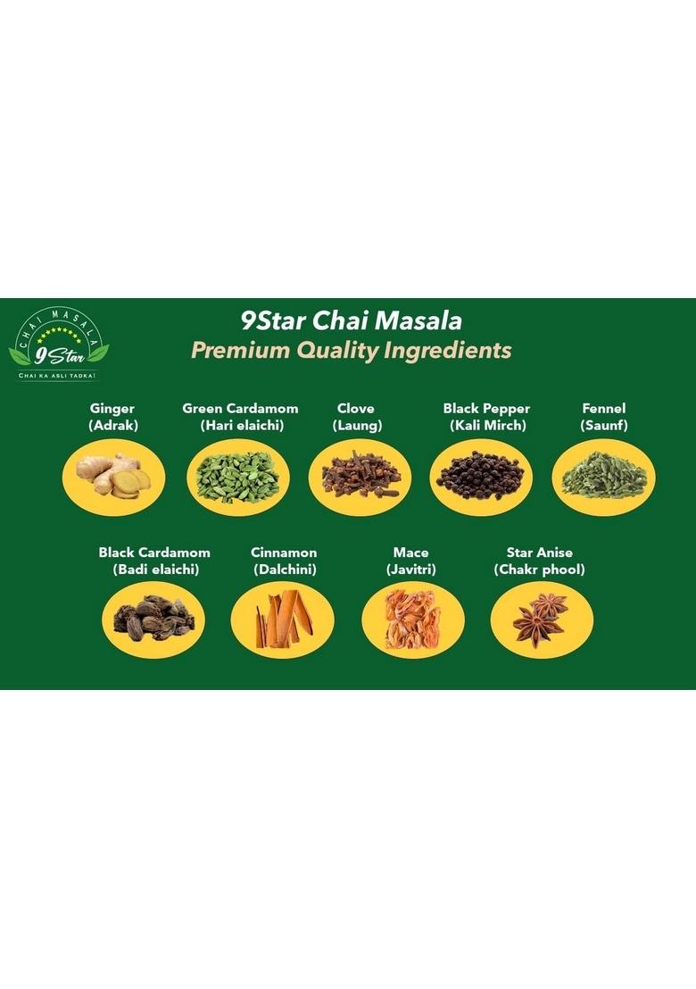 9Star Chai Masala 100% Homemade Tea Powder |100 gram (pack of 2) | Kadak, Aromatic, Fresh, Flavourful & Organic With More Than 9 Natural Spice Ingredients
