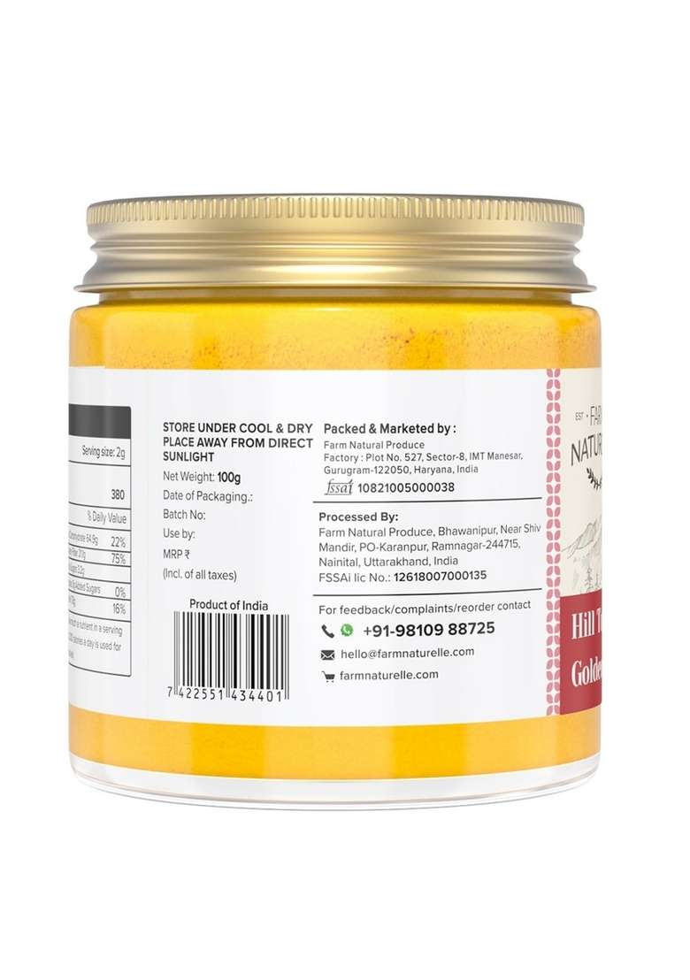 Farm Naturelle Naturelle-Golden Milk Masala Himalayan Turmeric latte Powder with Natural & Immunizing Spice Blend Turmeric, Almonds, Cinnamon, Ginger , Cloves Ashwagandha Ground Balck Pepper - 100 Gms, Spoon - Indya