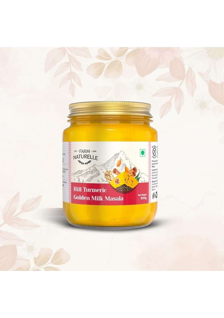 Farm Naturelle Naturelle-Golden Milk Masala Himalayan Turmeric latte Powder with Natural & Immunizing Spice Blend Turmeric, Almonds, Cinnamon, Ginger , Cloves Ashwagandha Ground Balck Pepper - 100 Gms, Spoon - Indya