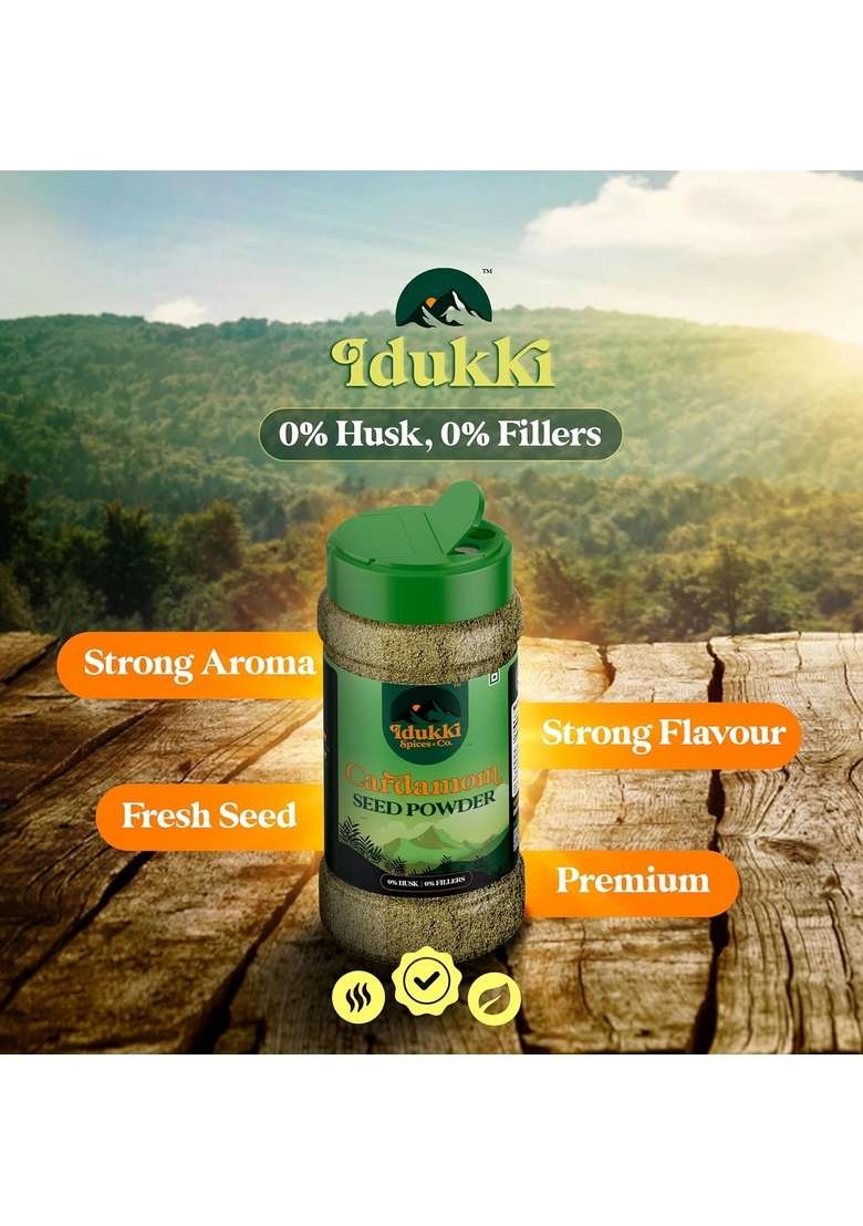 Idukki Spices & Co. Green Cardamom Seed Powder (Elaichi Powder), Only Seeds No Husk | Sprinkler (Easy to Use) 45g - Indya