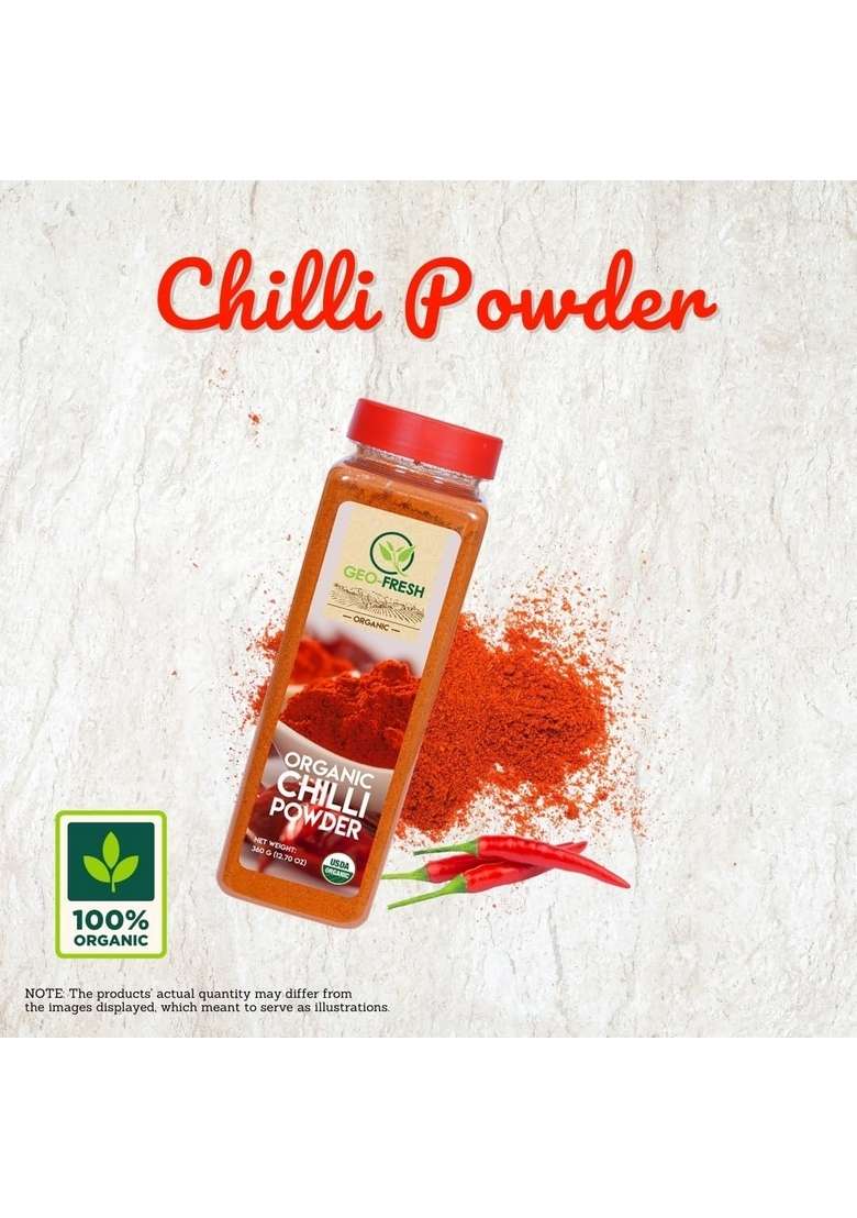 Geo-Fresh Organic Chilli Powder, 360g |Lal Mirch Powder|Rich in Colour| Taste Enhancer| No Artifical Colour & Preservatives| 100% Organic, Non-GMO, USDA Certified, Jaivik Bharat Certified - Indya