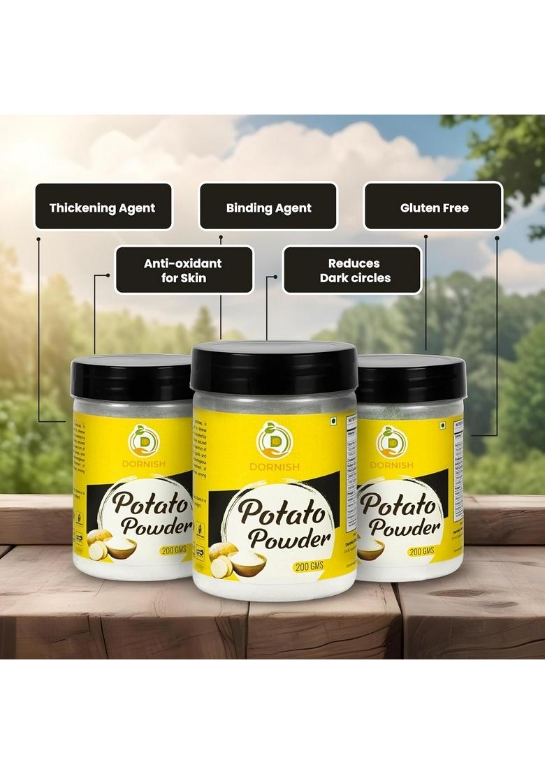 DORNISH STARCH AND ADDITIVES PRIVATE LIMITED Potato Powder 200 Gms Quality Dehydrated for Instant Cooking, Snacks, Gravies, Soups, Baking, Seasoning Mixes, Thickening Agent, Gluten-Free Meals & Culinary Use, Skin Care, Cooking / Gluten Free