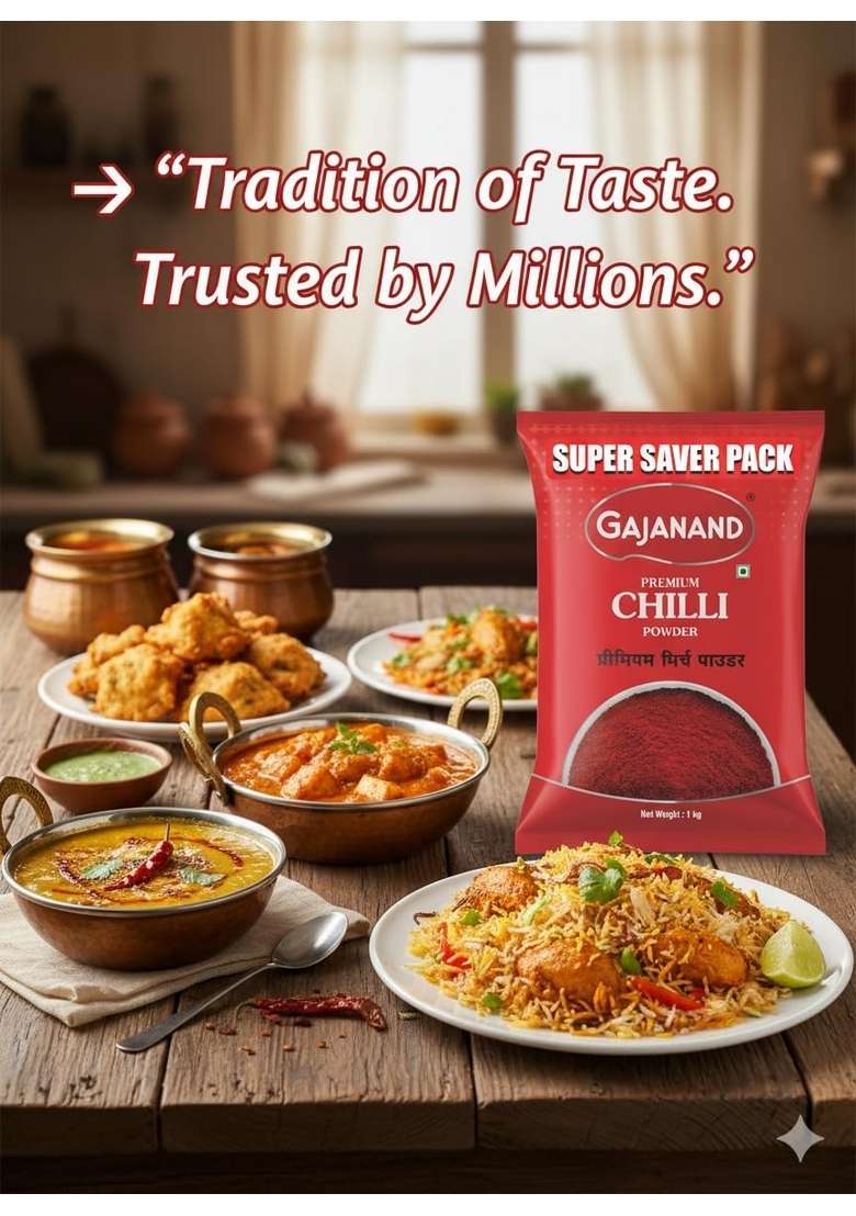 GAJANAND Premium Chilli (Chilly) Powder, 1kg (Pack of 1) / Pure and Natural Lal Mirch Powder/for Healthy Flavourful Cooking - Indya