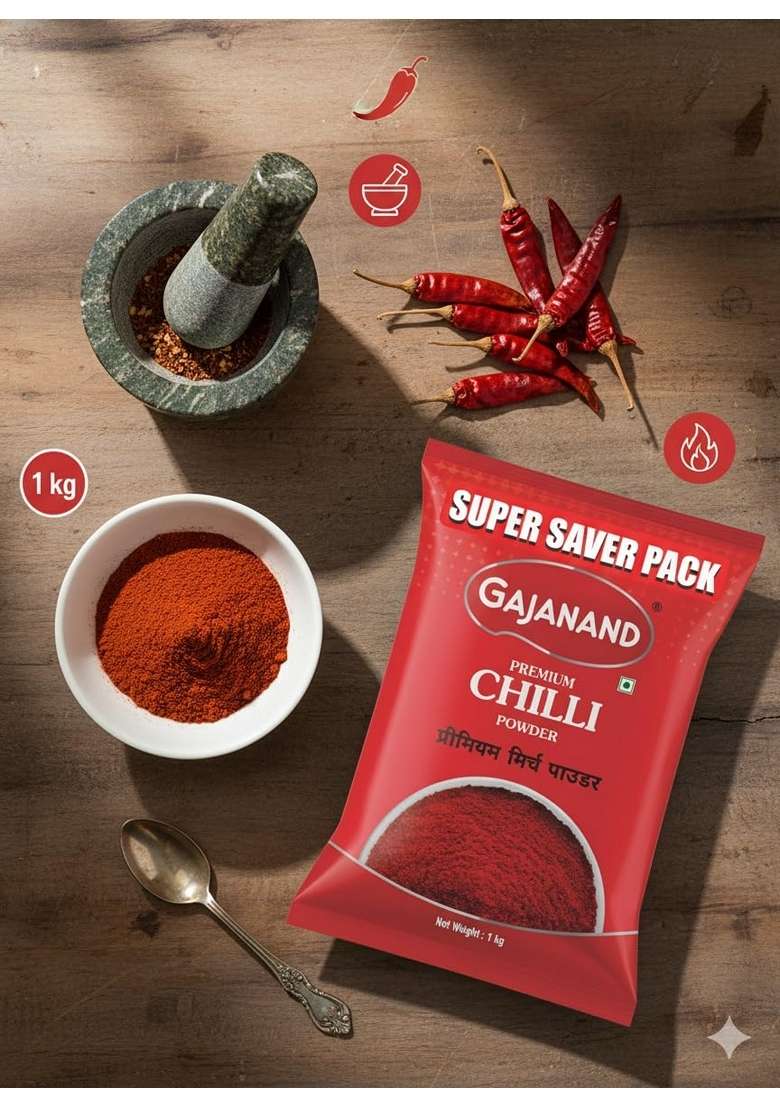 GAJANAND Premium Chilli (Chilly) Powder, 1kg (Pack of 1) / Pure and Natural Lal Mirch Powder/for Healthy Flavourful Cooking - Indya