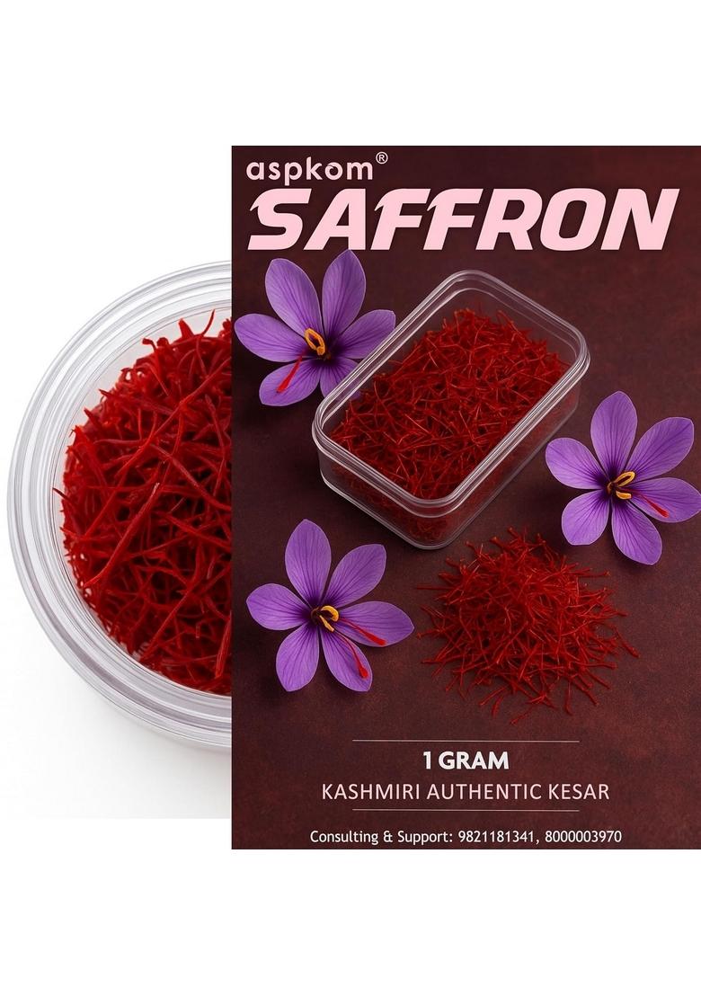 aspkom Kesar Saffron Original for Pregnancy Support, Women Health, Skin Glow | 1 Gram Grade A+++ Keshar (Kashmiri) Natural Wellness Expecting Mothers, Authentic Kashmir Jafran